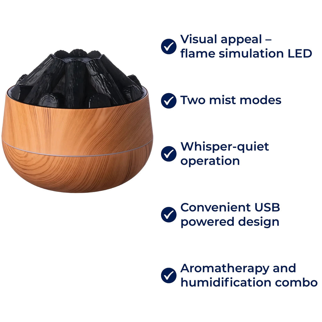 FlameMist | Essential Oil Diffuser – Flame LED – Two Mist Modes – Quiet USB Design – Home Relaxation Bowlift by Bowlift