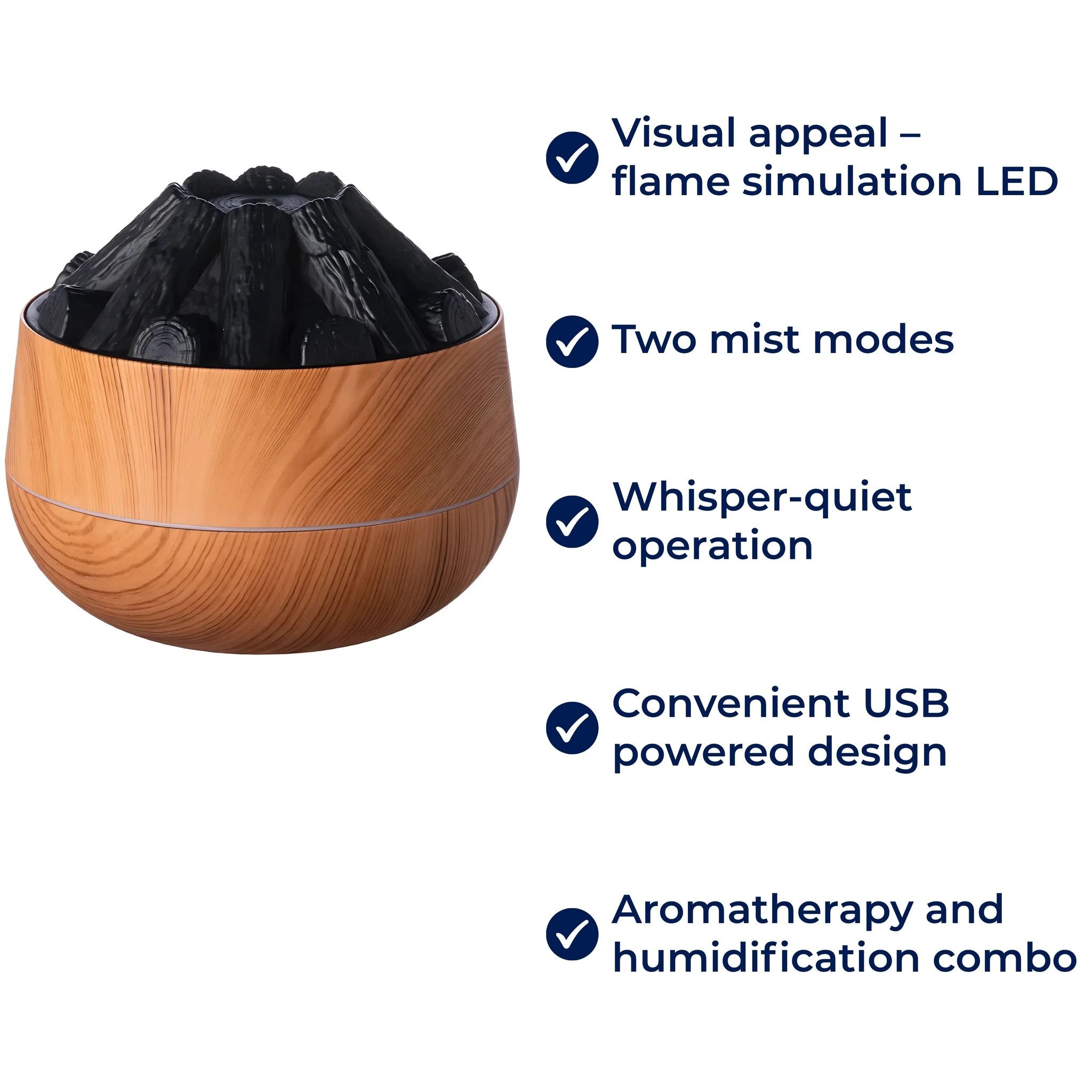 FlameMist | Essential Oil Diffuser – Flame LED – Two Mist Modes – Quiet USB Design – Home Relaxation Bowlift by Bowlift