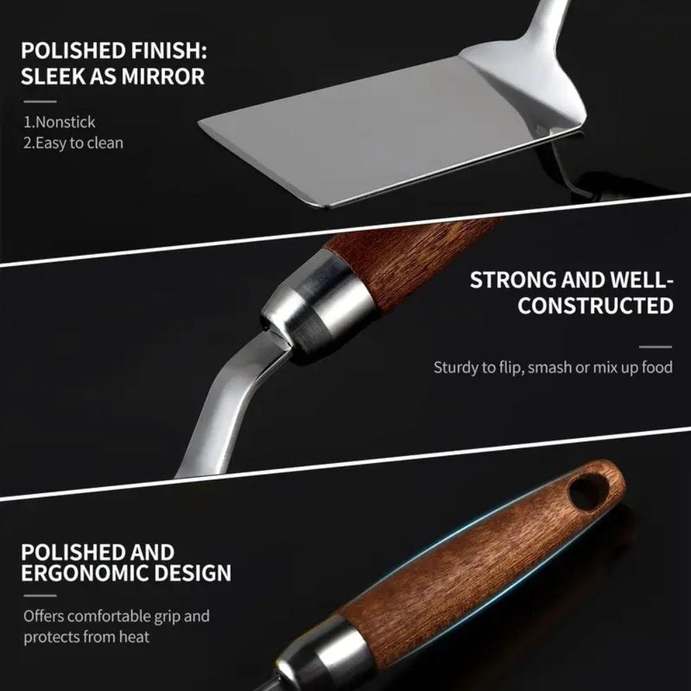 Stainless Steel Kitchen Spatula with Wooden Handle by Casa & Beyond