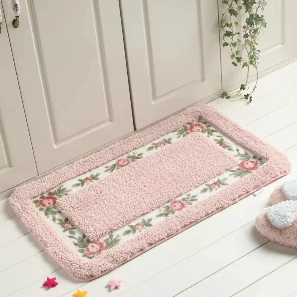 Floral Border Absorbent Bath Mat by Casa & Beyond