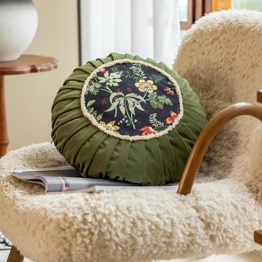Floral Medley Velvet Round Cushion by Casa & Beyond