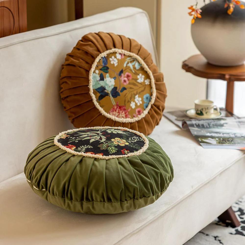 Floral Medley Velvet Round Cushion by Casa & Beyond
