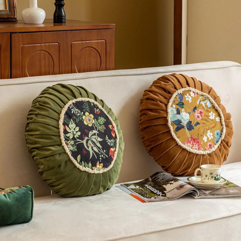 Floral Medley Velvet Round Cushion by Casa & Beyond