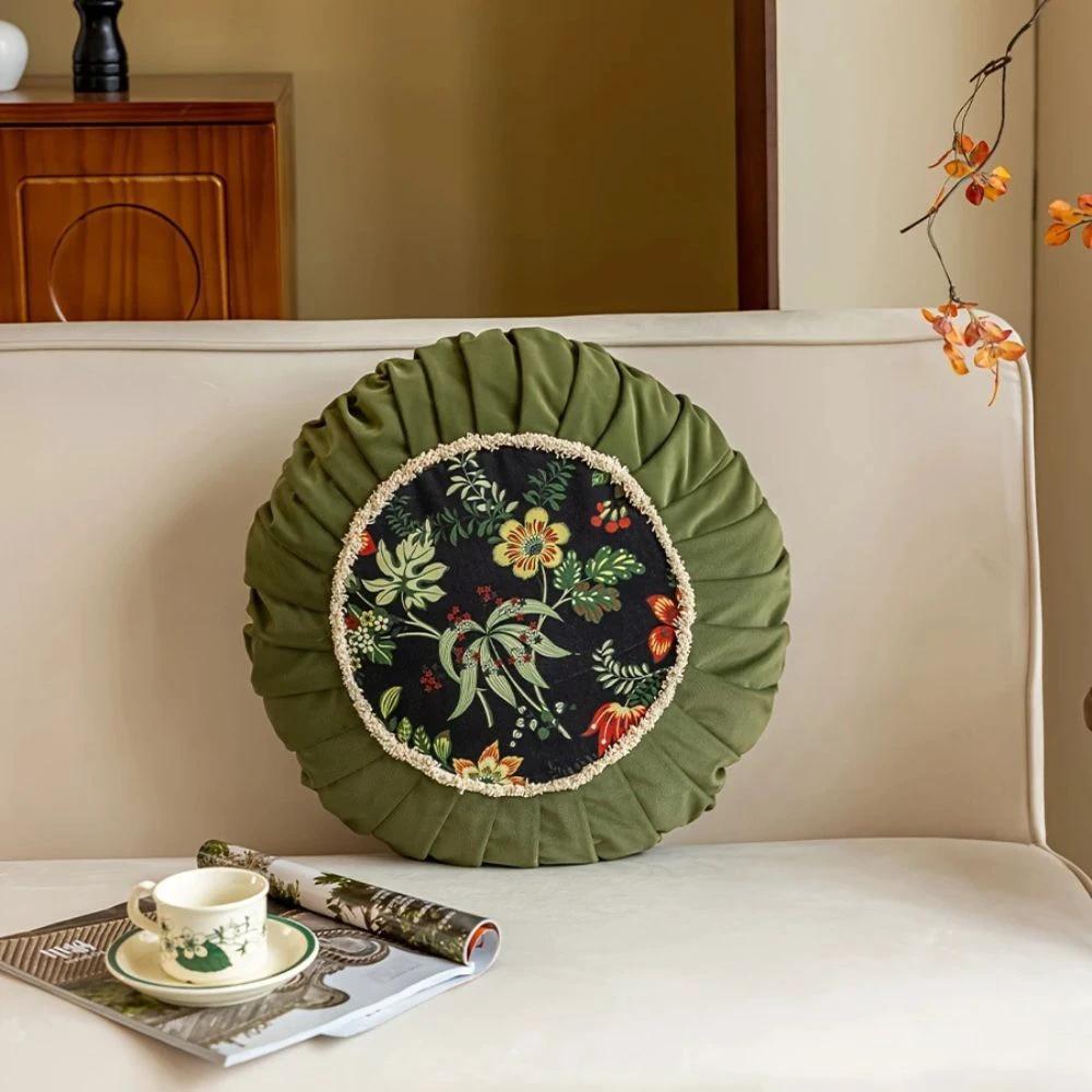 Floral Medley Velvet Round Cushion by Casa & Beyond