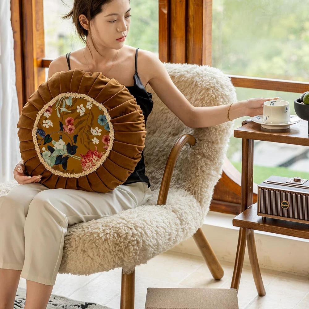 Floral Medley Velvet Round Cushion by Casa & Beyond