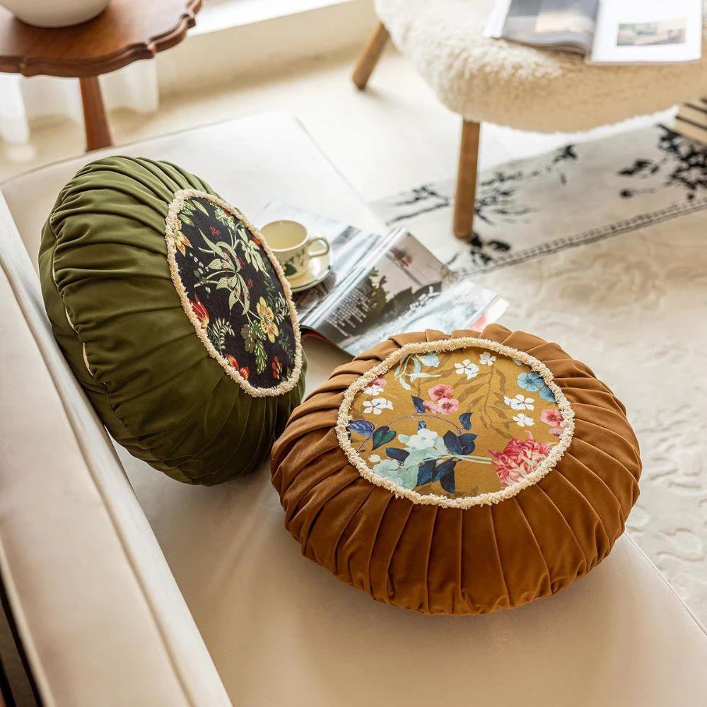 Floral Medley Velvet Round Cushion by Casa & Beyond