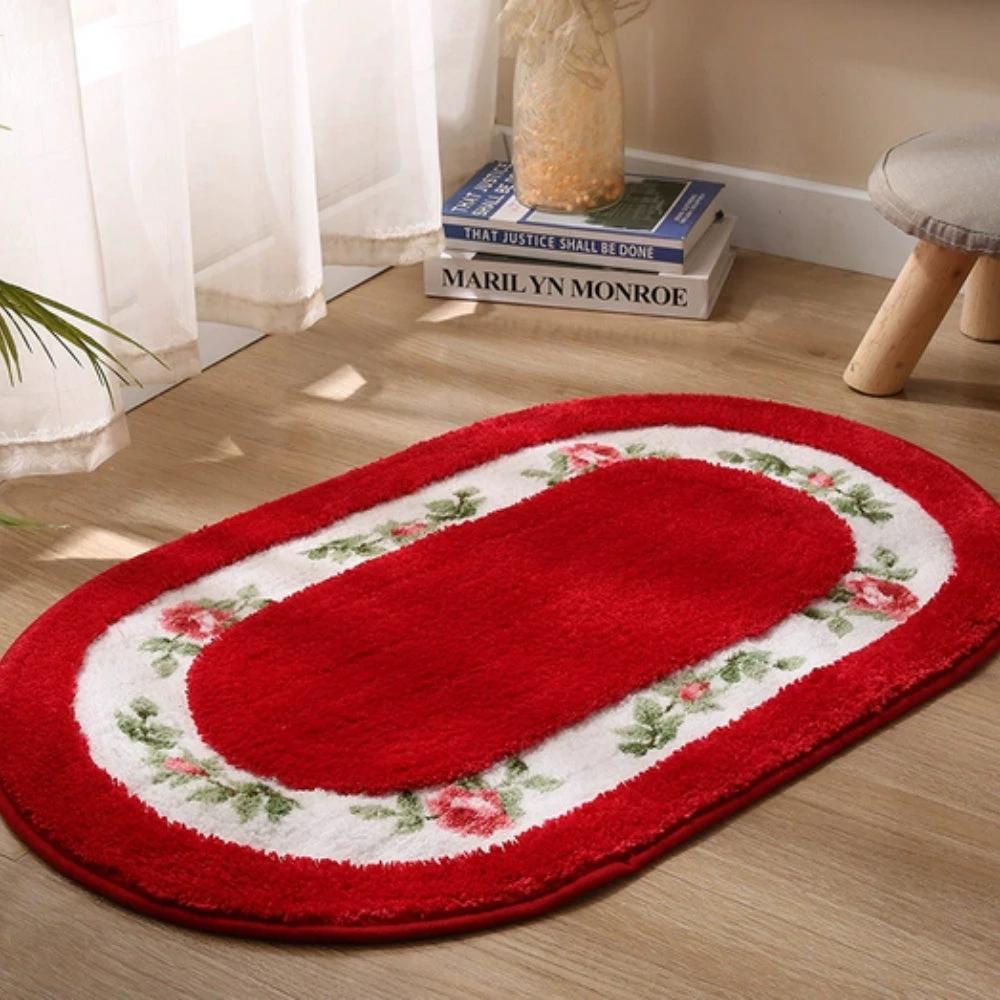 Floral Oval Plush Bath Mat by Casa & Beyond.