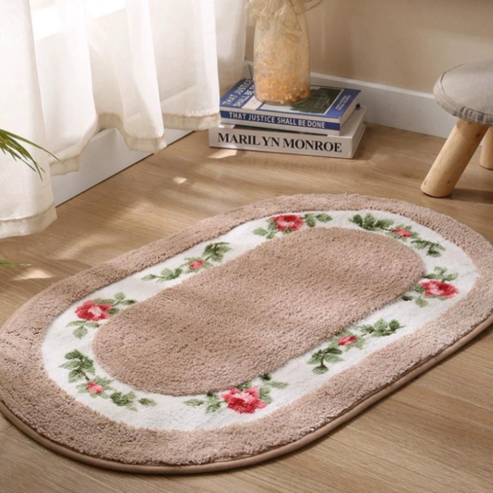 Floral Oval Plush Bath Mat by Casa & Beyond.