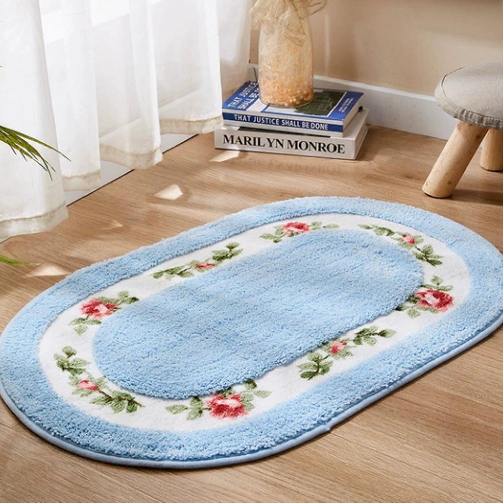 Floral Oval Plush Bath Mat by Casa & Beyond.
