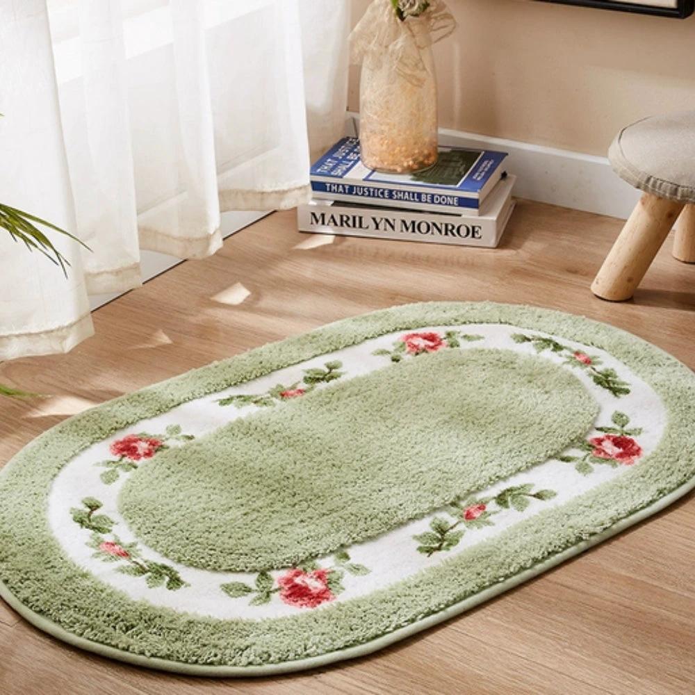 Floral Oval Plush Bath Mat by Casa & Beyond.