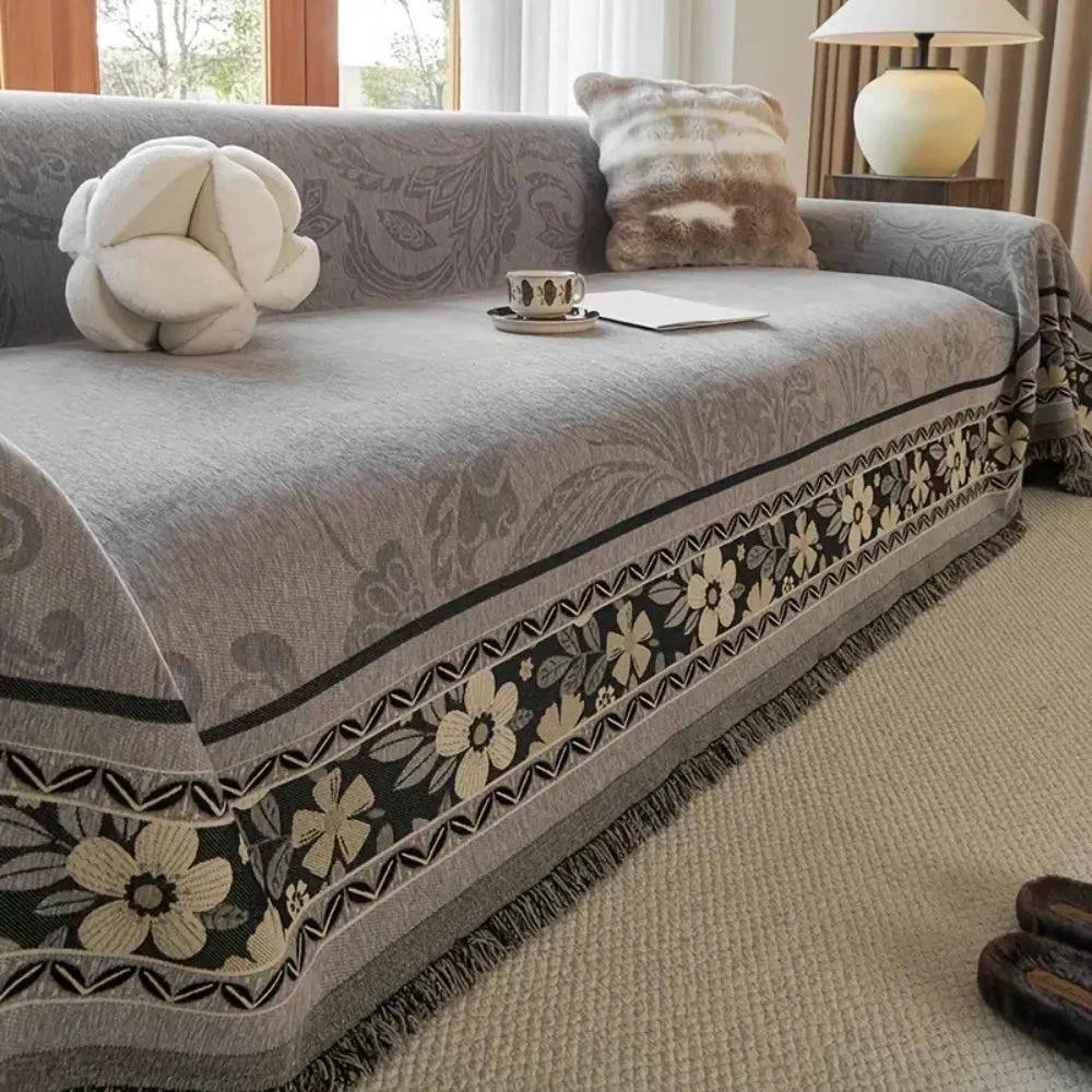 Floral Tasseled Boho Sofa Cover by Casa & Beyond
