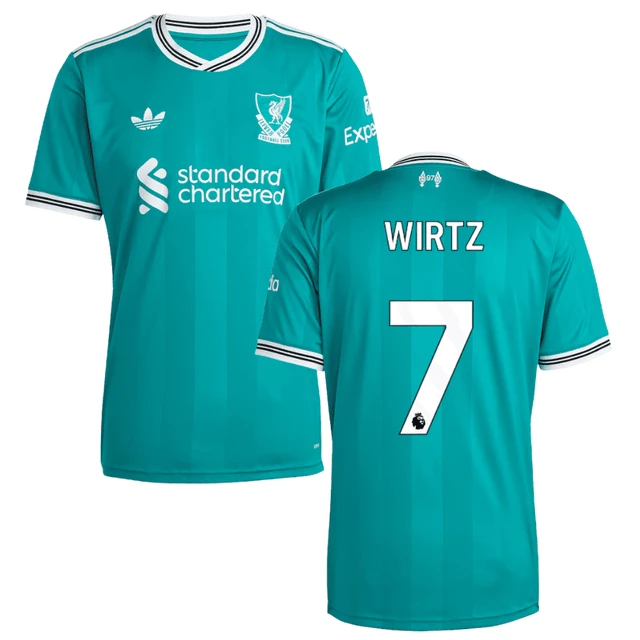 Florian Wirtz 7 Liverpool 2025-26 Third Match Jersey – Aqua by Soccer Jersey