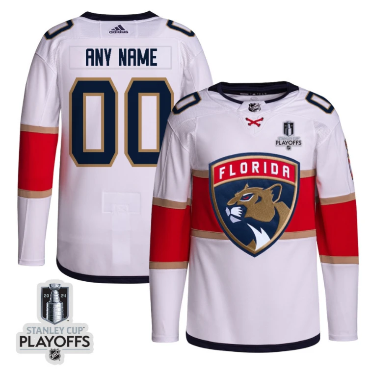 Florida Panthers 2024 NHL Playoffs Patch Away Jersey Customized - Men, White by Hockey David