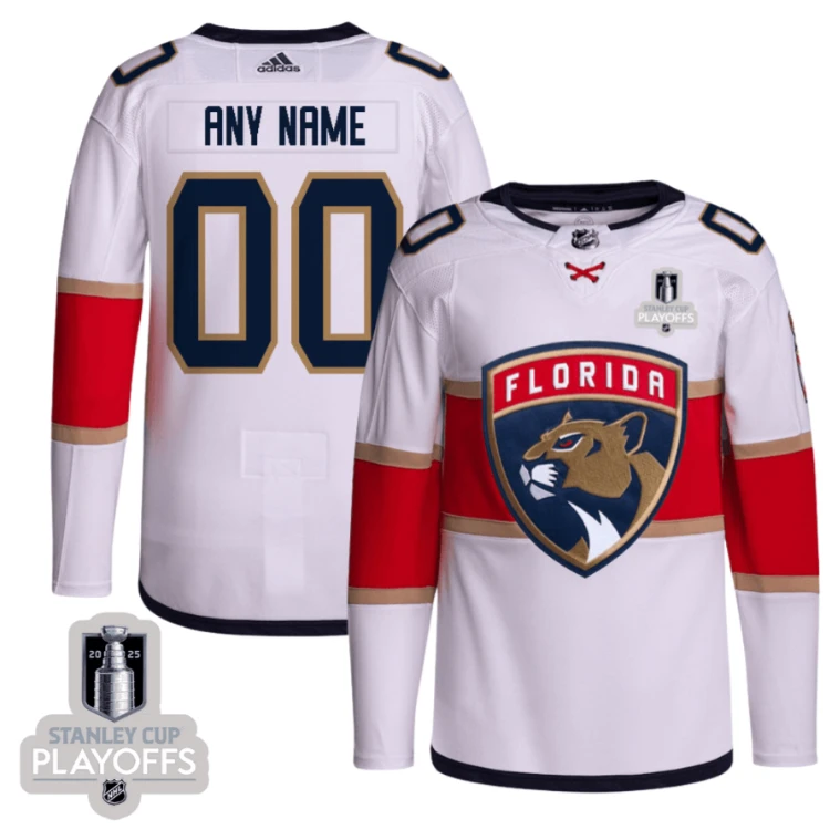 Florida Panthers 2025 NHL Playoffs Patch Away Men Custom Jersey - White by Hockey David
