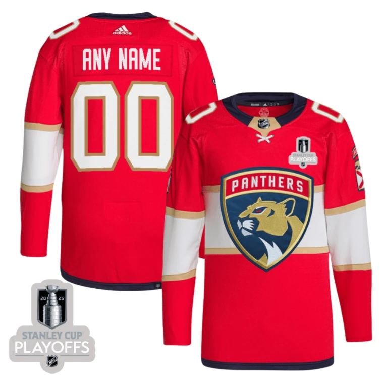 Florida Panthers 2025 NHL Playoffs Patch Home Men Custom Jersey - Red by Hockey David