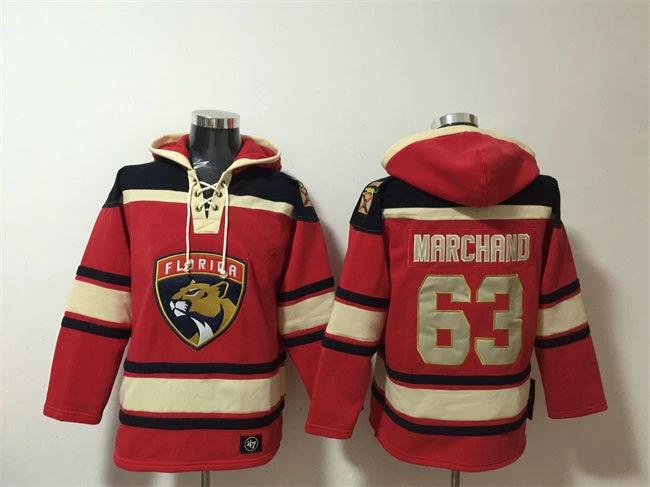 Florida Panthers #63 Brad Marchand Red Lace-Up Pullover Hoodie by Hoodie Pullover