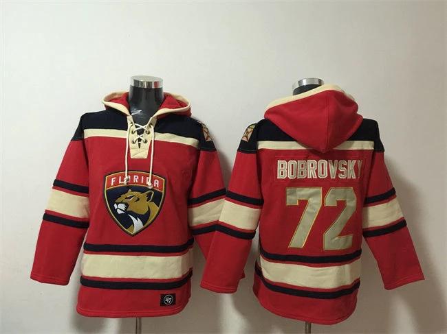 Florida Panthers #72 Sergei Bobrovsky Red Lace-Up Pullover Hoodie by Hoodie Pullover