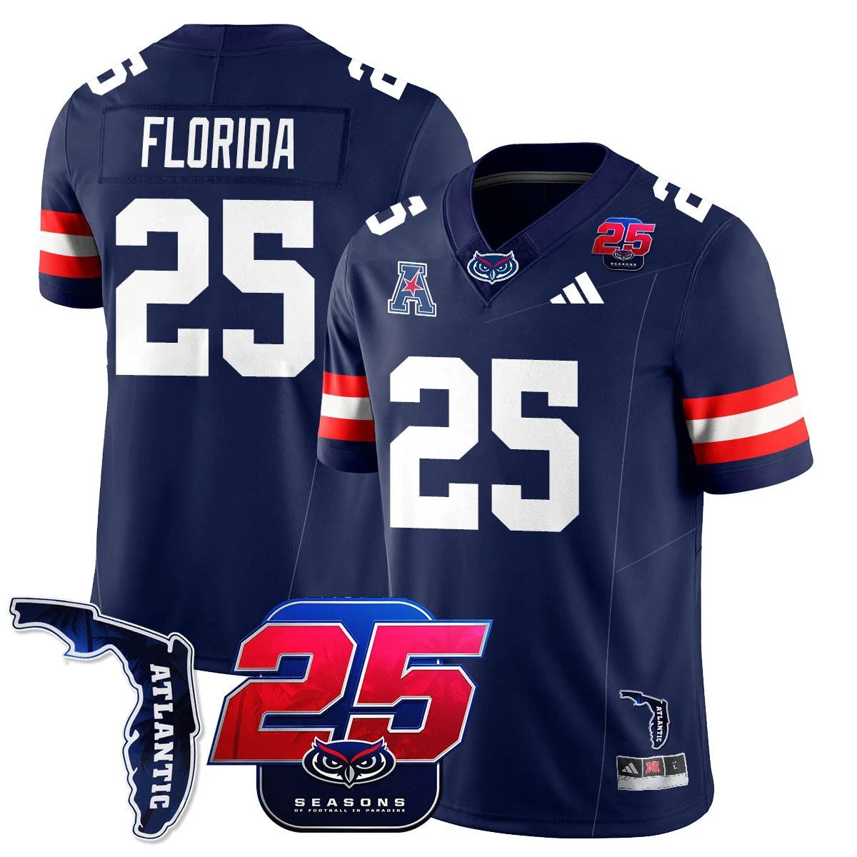 Florida Jersey #25 Florida Atlantic Football 25th Season Stitched by My Store NCAA Football Jerseys