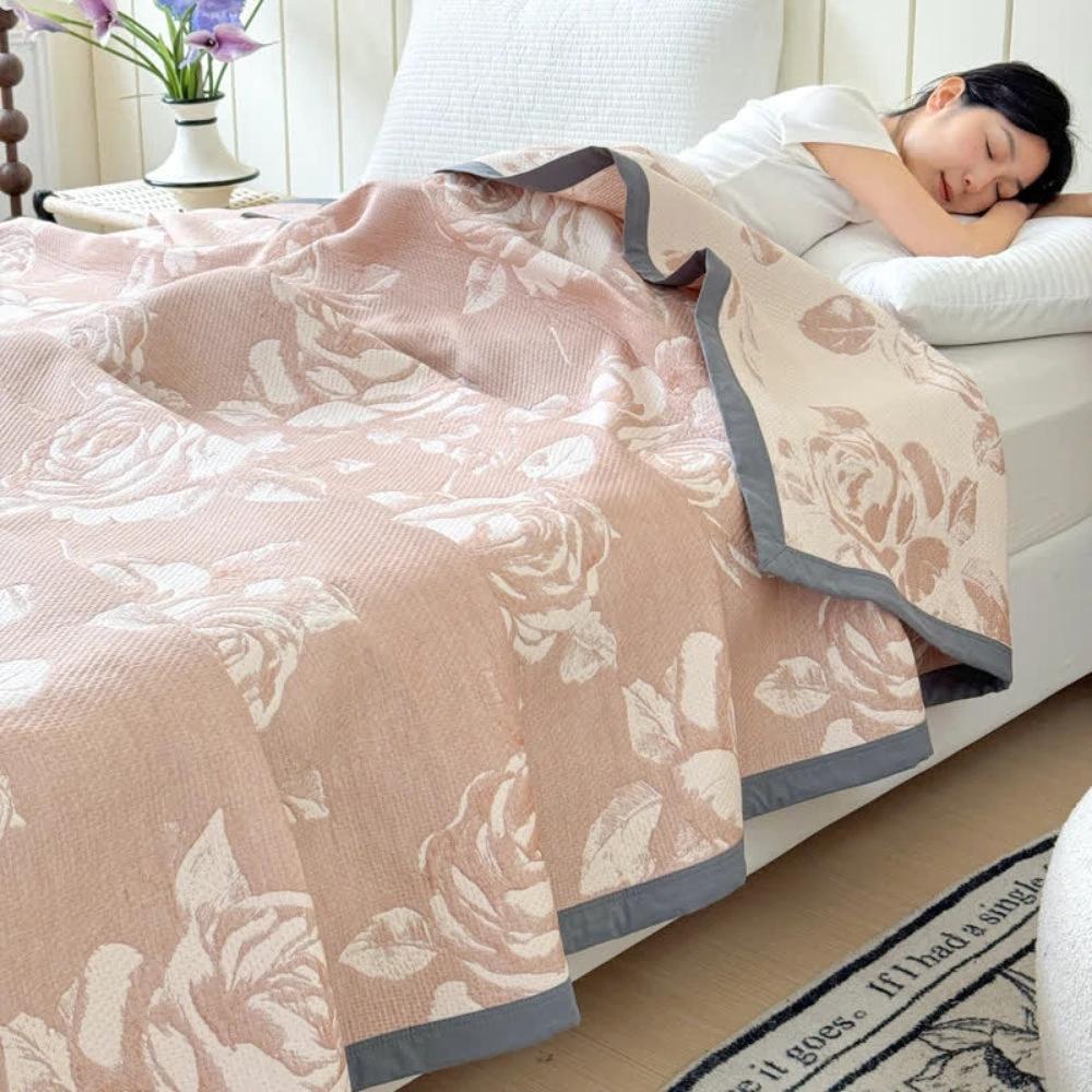 Flouriva Pink Rose Cotton Blanket by Casa & Beyond
