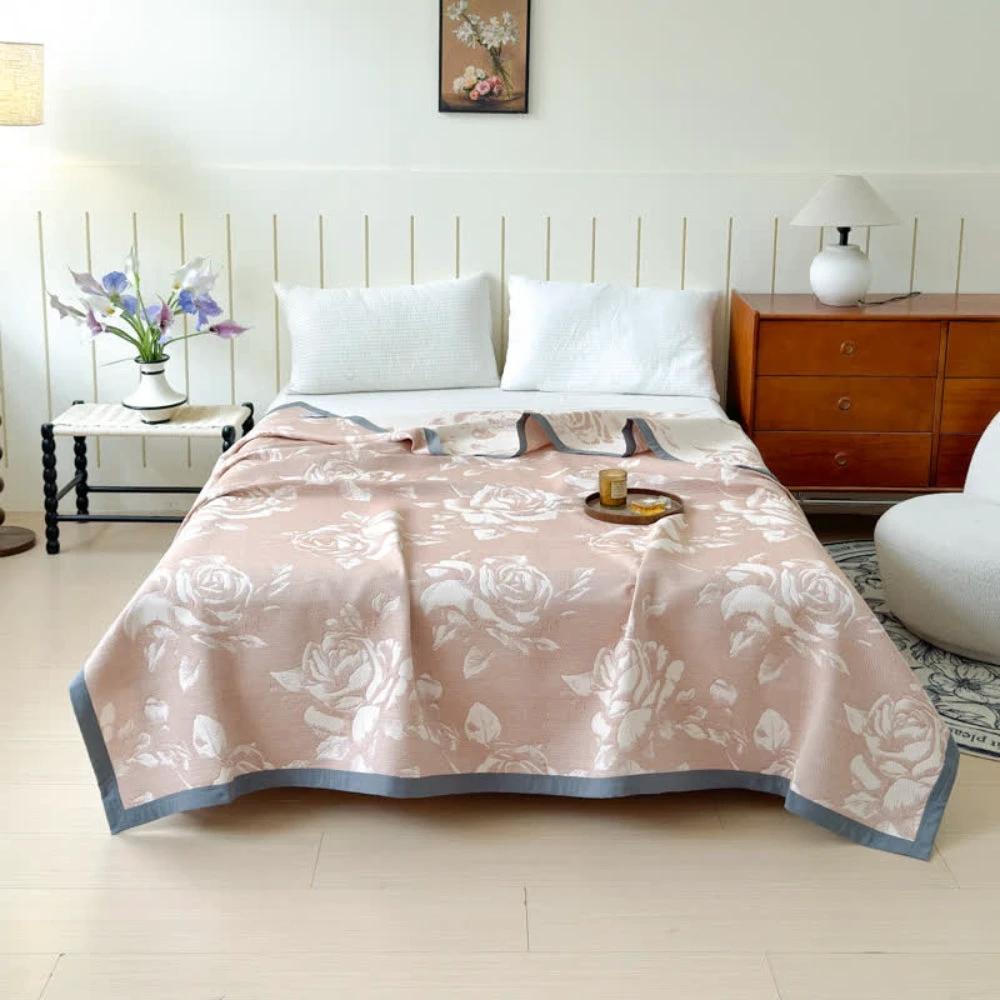 Flouriva Pink Rose Cotton Blanket by Casa & Beyond