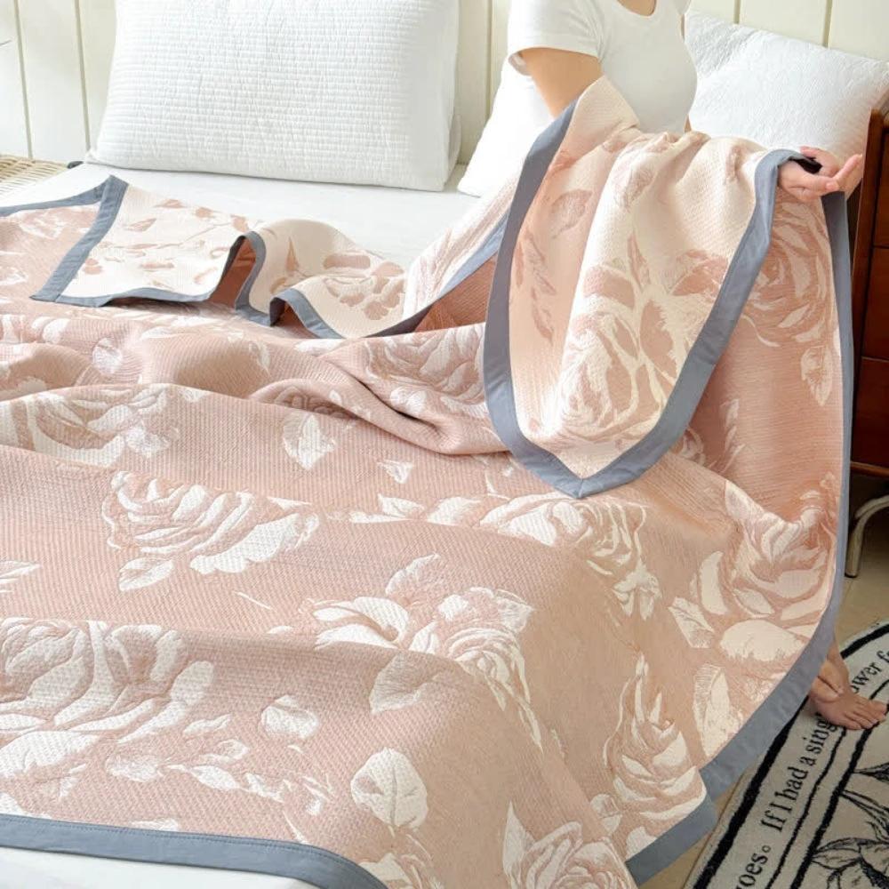Flouriva Pink Rose Cotton Blanket by Casa & Beyond