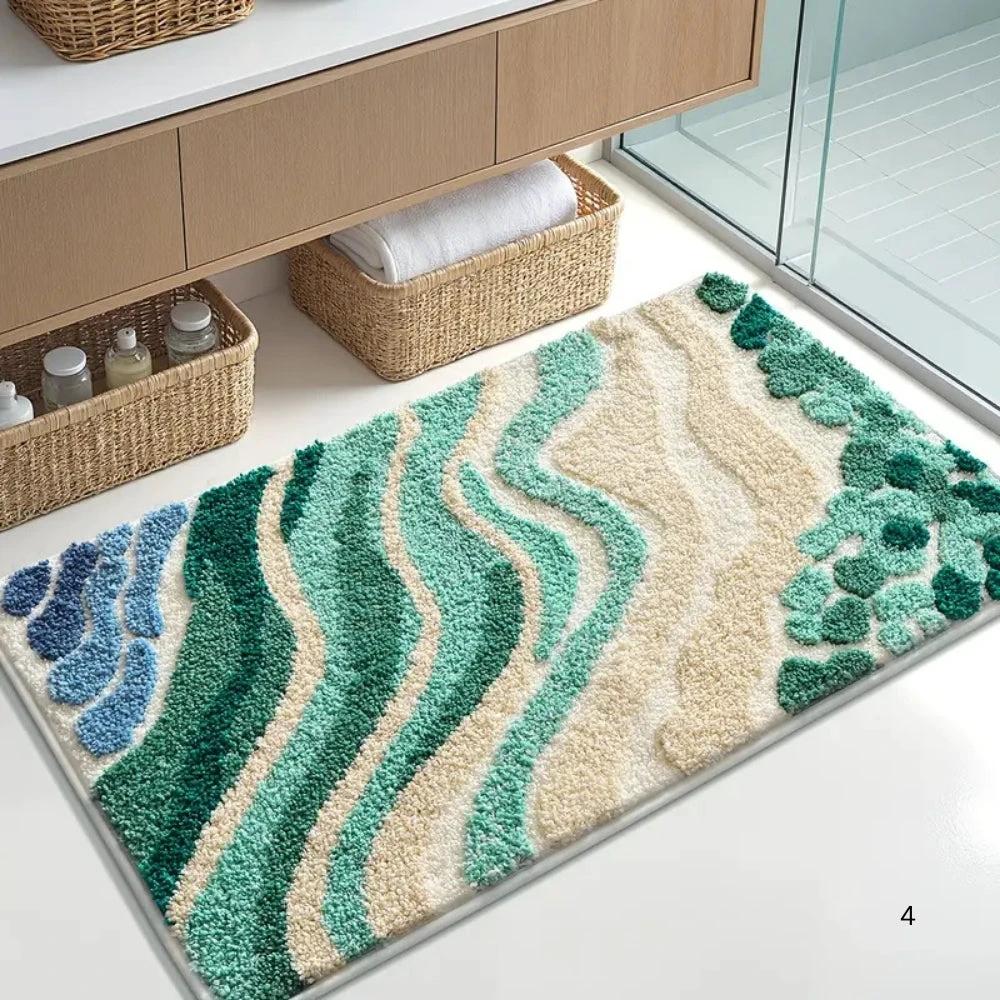 Fluffy Ocean Wavy Pattern Bath Mat by Casa & Beyond