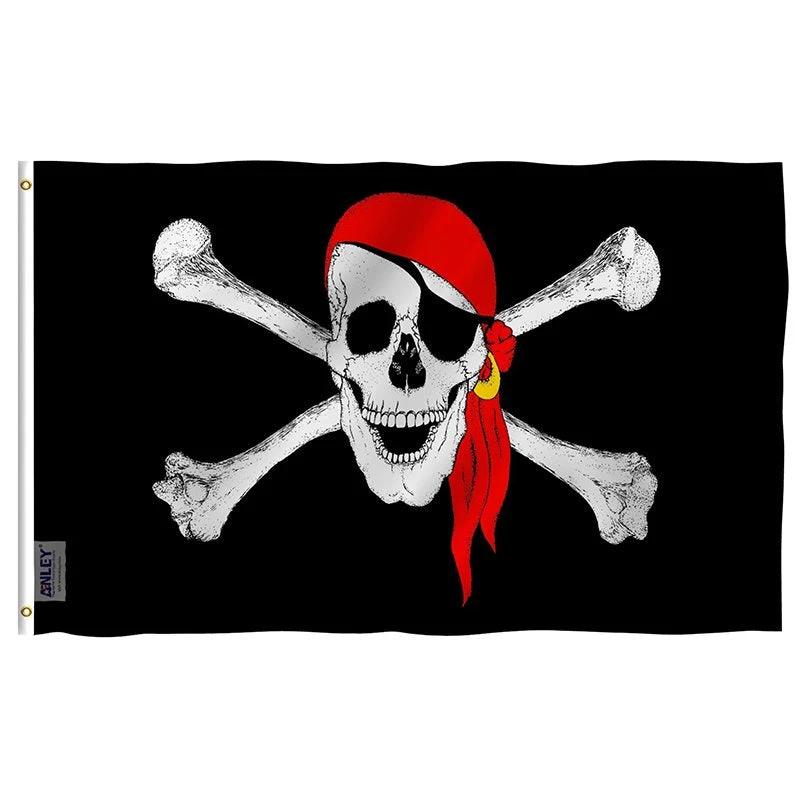 Fly Breeze Jolly Roger Flag with Red Bandana with Brass Grommets 3X5Ft Banner USA by flagsjustdoit