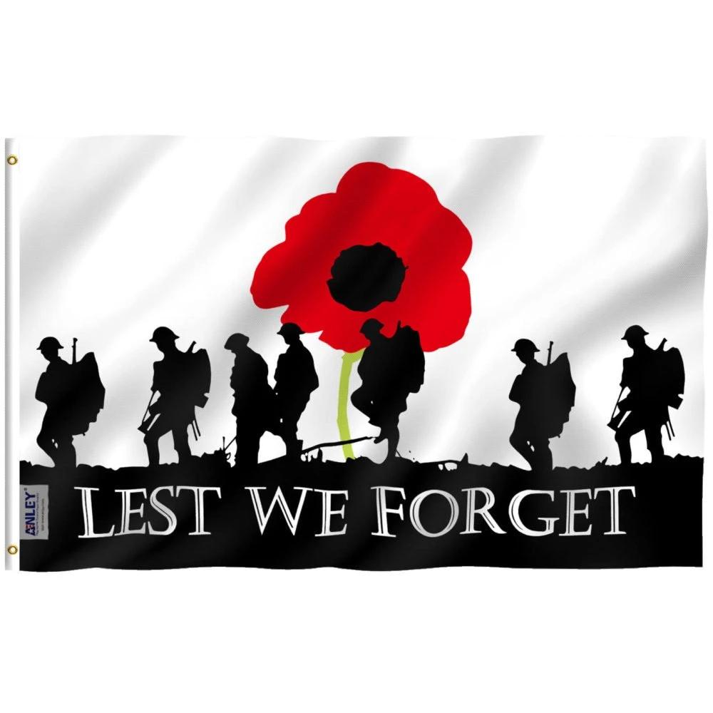 Fly Breeze Lest We Forget Flag with Brass Grommets 3X5Ft Banner USA Polyester by flagsjustdoit