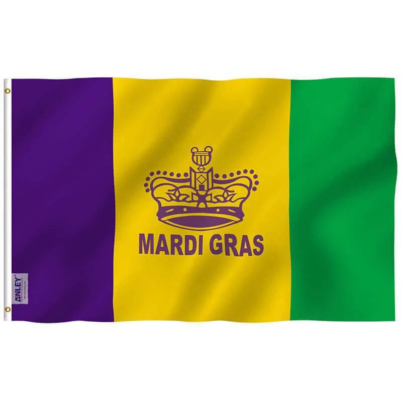 Fly Breeze Mardi Gras Flag with Brass Grommets 3X5Ft Banner USA Polyester by flagsjustdoit