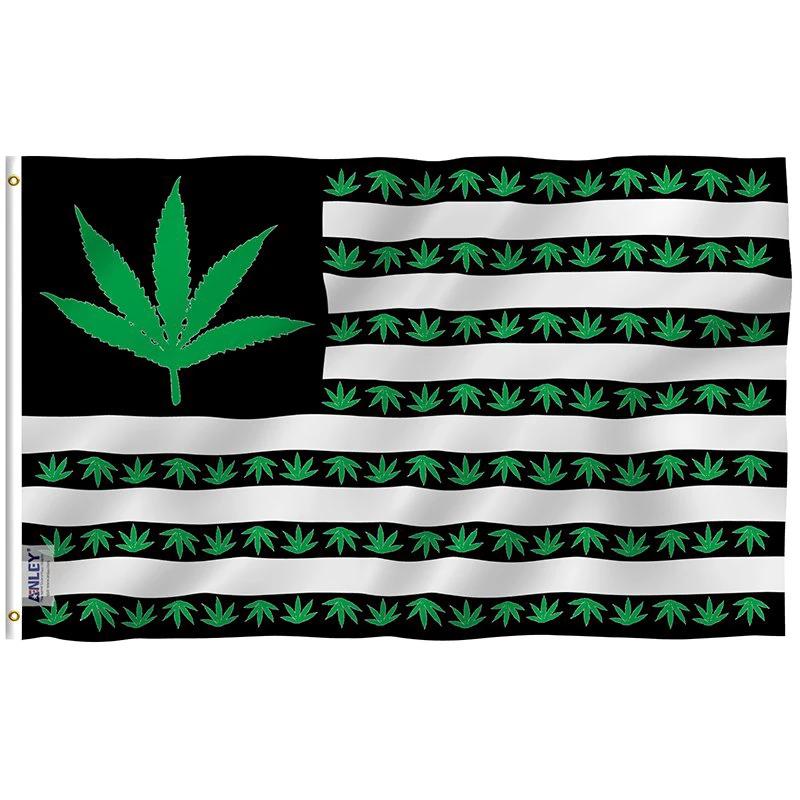 Fly Breeze Marijuana Leaf USA Flag with Brass Grommets 3X5Ft Banner USA Polyester by flagsjustdoit