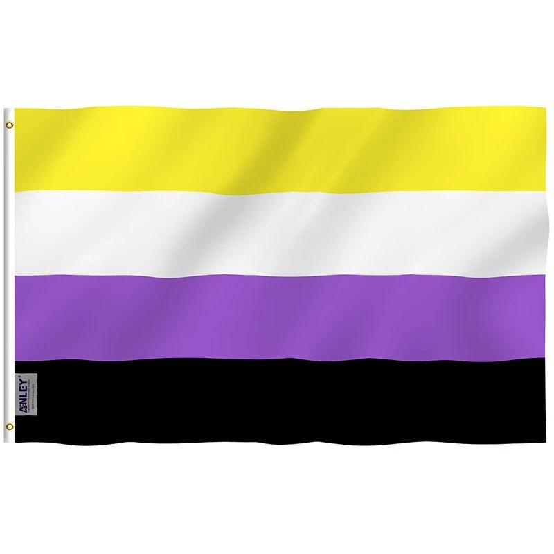 Fly Breeze Non-Binary Pride Flag with Brass Grommets 3X5Ft Banner USA Polyester by flagsjustdoit