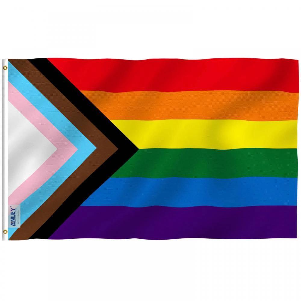 Fly Breeze Progress Pride Rainbow Flag Flag with Brass Grommets 3X5Ft Banner USA Polyester by flagsjustdoit