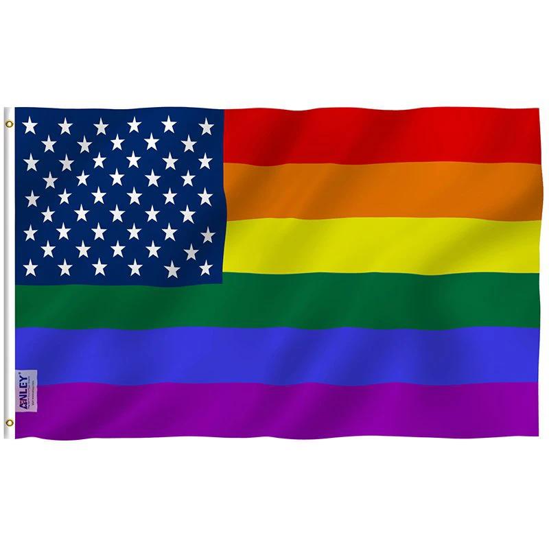 Fly Breeze Rainbow USA Flag with Brass Grommets 3X5Ft Banner USA Polyester by flagsjustdoit
