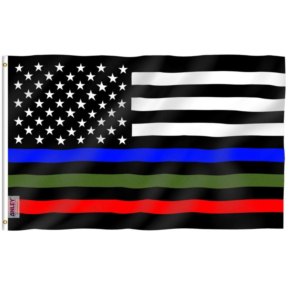 Fly Breeze Thin Blue Red and Green Line USA Flag with Brass Grommets 3X5Ft Banner USA Polyester by flagsjustdoit