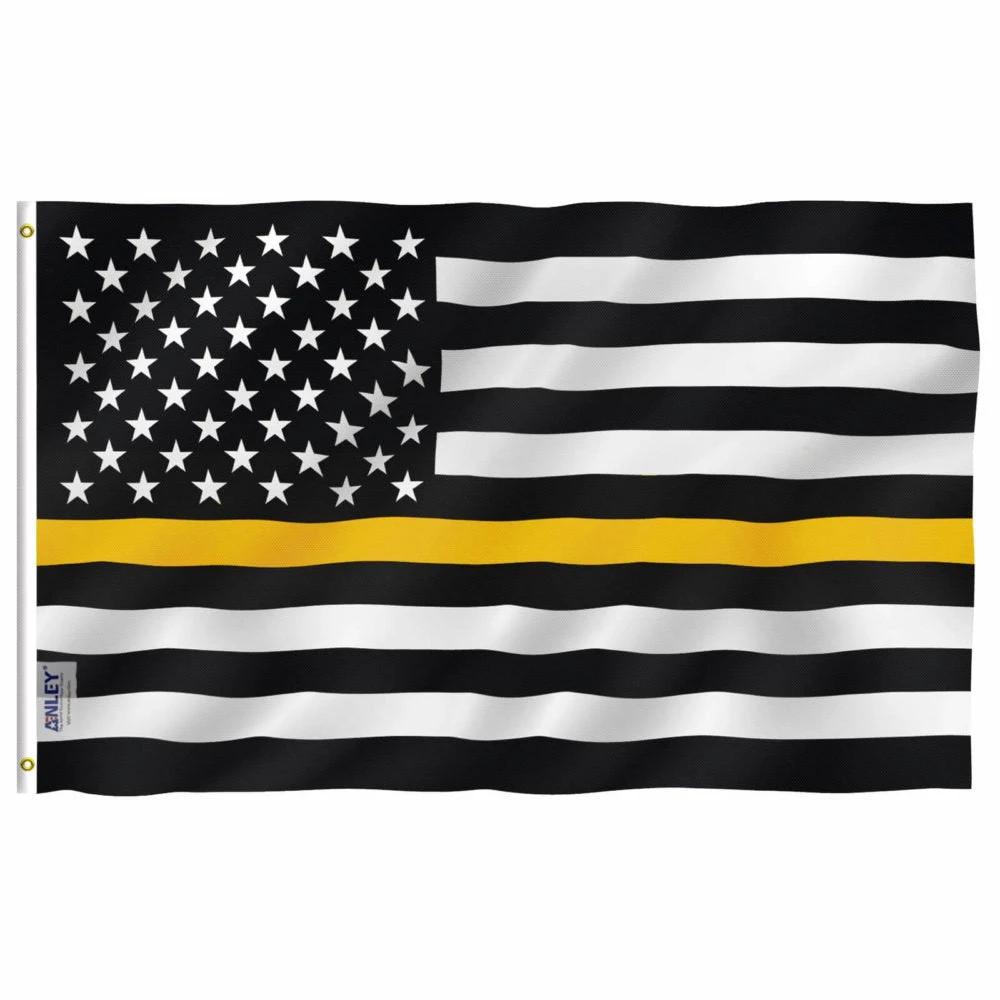 Fly Breeze Thin Gold Line USA Flag with Brass Grommets 3X5Ft Banner USA by flagsjustdoit