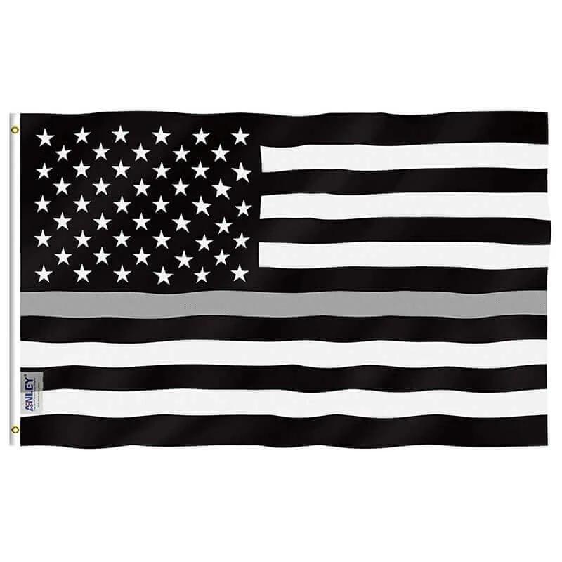 Fly Breeze Thin Gray Line United States Flag with Brass Grommets 3X5Ft Banner USA by flagsjustdoit