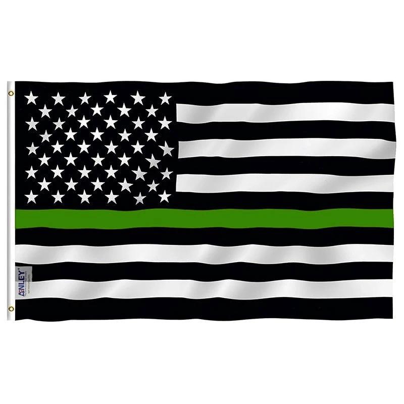 Fly Breeze Thin Green Line USA Flag with Brass Grommets 3X5Ft Banner USA by flagsjustdoit