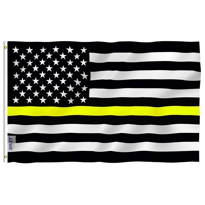 Fly Breeze Thin Yellow Line USA Flag with Brass Grommets 3X5Ft Banner USA by flagsjustdoit