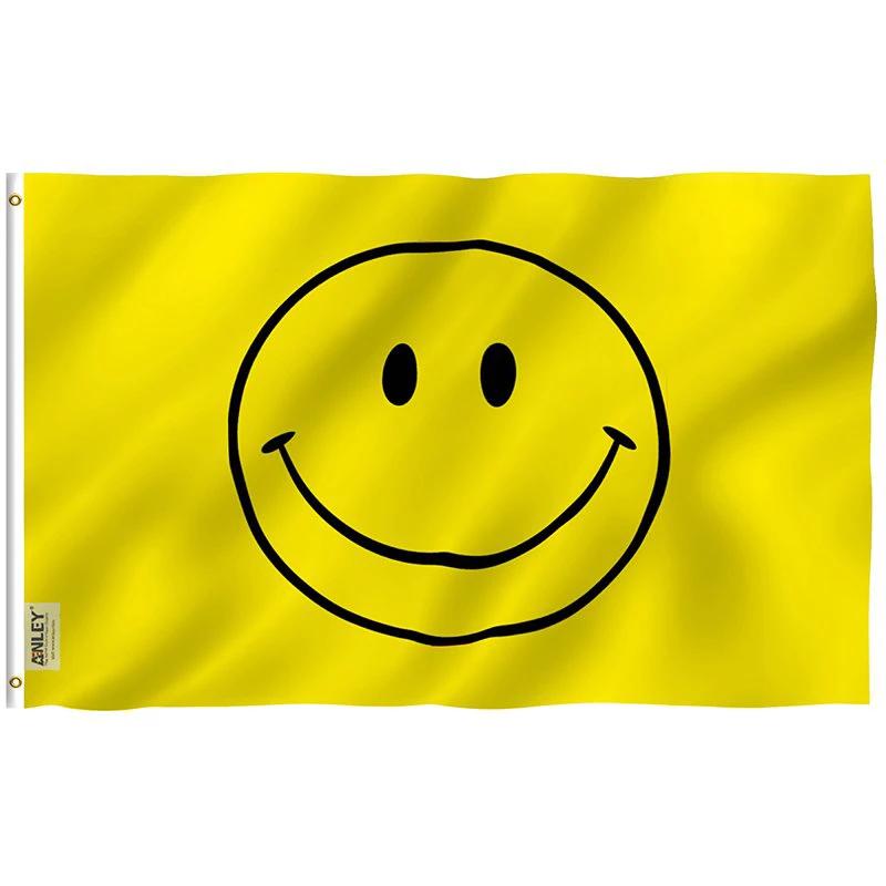 Fly Breeze Yellow Happy Smiley Face Flag with Brass Grommets 3X5Ft Banner USA Polyester by flagsjustdoit