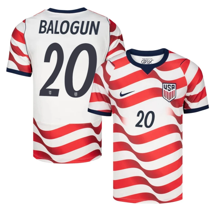 Folarin Balogun Jersey #20 USMNT 2026 World Cup Match Stitched Stripes Soccer by Soccer Jersey