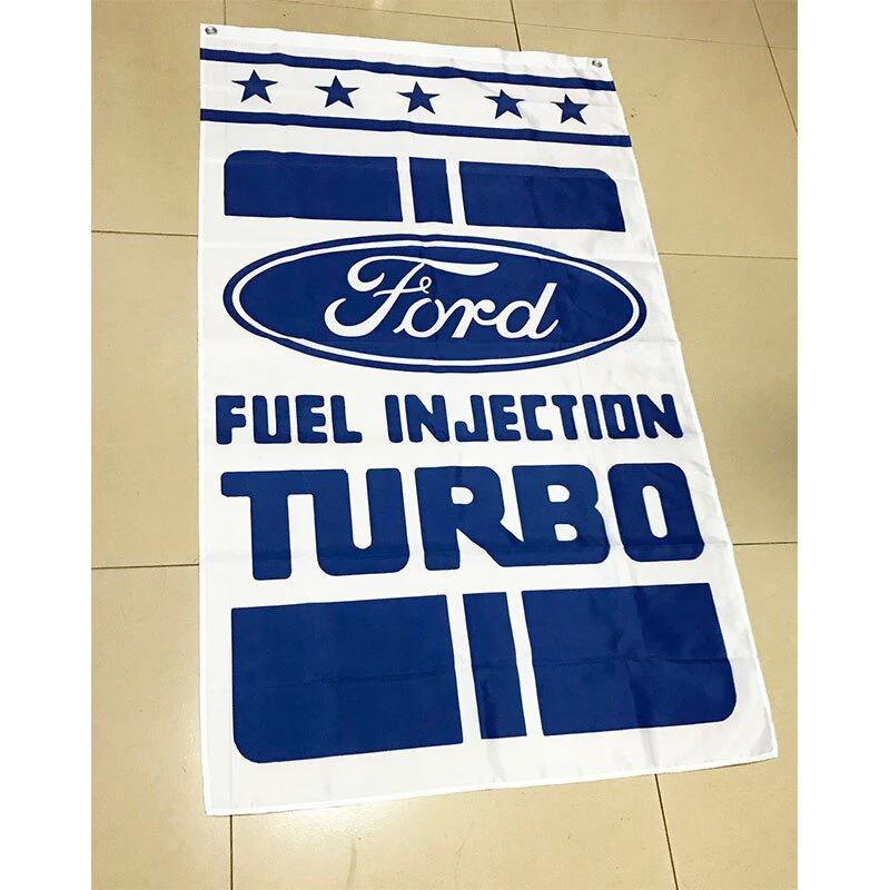 Ford Turbo White Flag 3X5 Ft Polyester Banner USA 90x150cm by flagsjustdoit