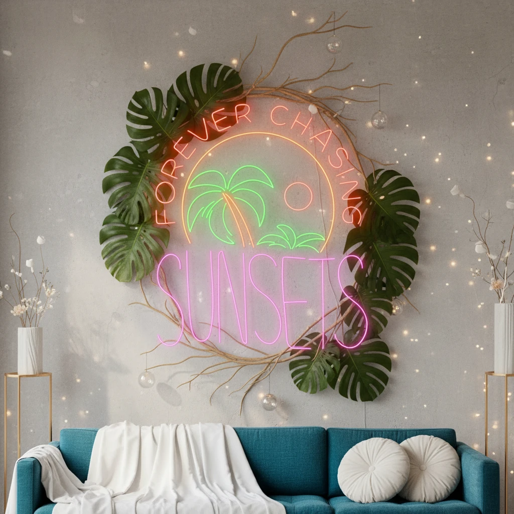 Forever Chasing Sunsets Palm Tree Neon Sign Custom Neon Sign by Neonchics