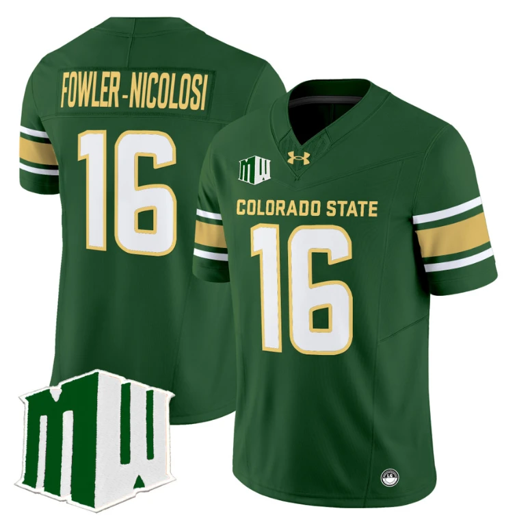 Fowler-Nicolosi Jersey #16 Colorado State Rams 2024 Stitched Green by NCAA Football Jersey