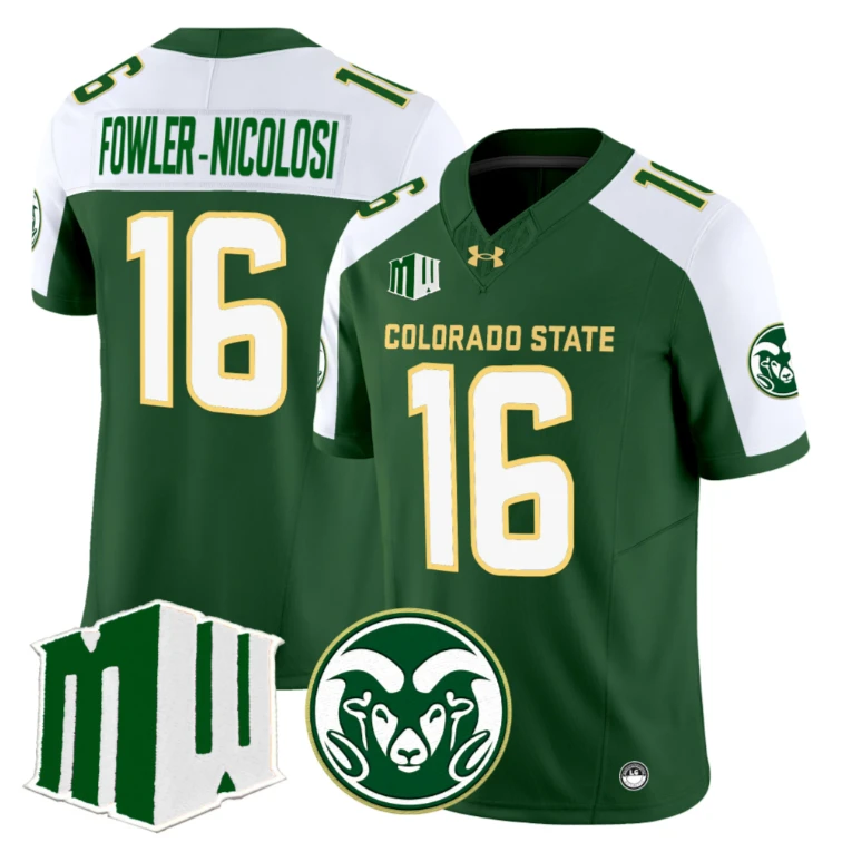 Fowler-Nicolosi Jersey #16 Colorado State Rams 2024 Stitched Green Alternate by NCAA Football Jersey