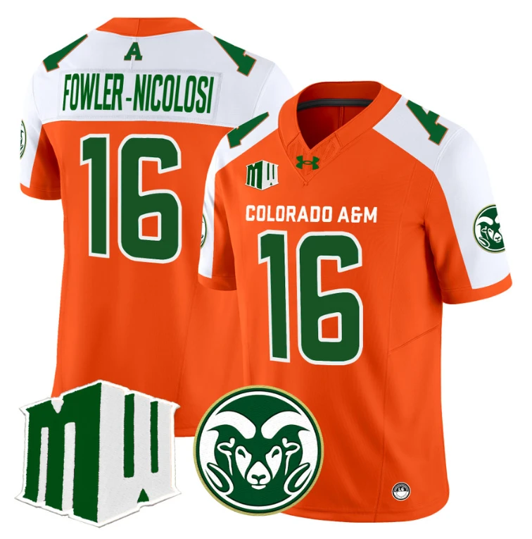 Fowler-Nicolosi Jersey #16 Colorado State Rams 2024 Stitched Orange Alternate by NCAA Football Jersey