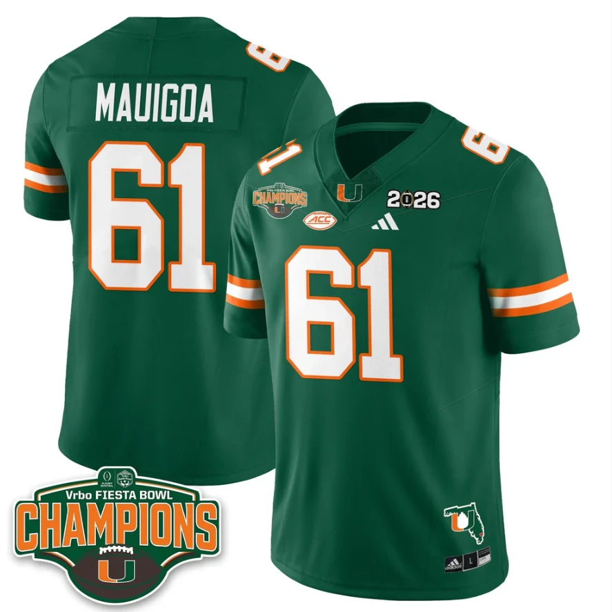 Francis Mauigoa Jersey #61 Miami Hurricanes 2026 Fiesta Bowl Champions Stitched by My Store NCAA Football Jerseys