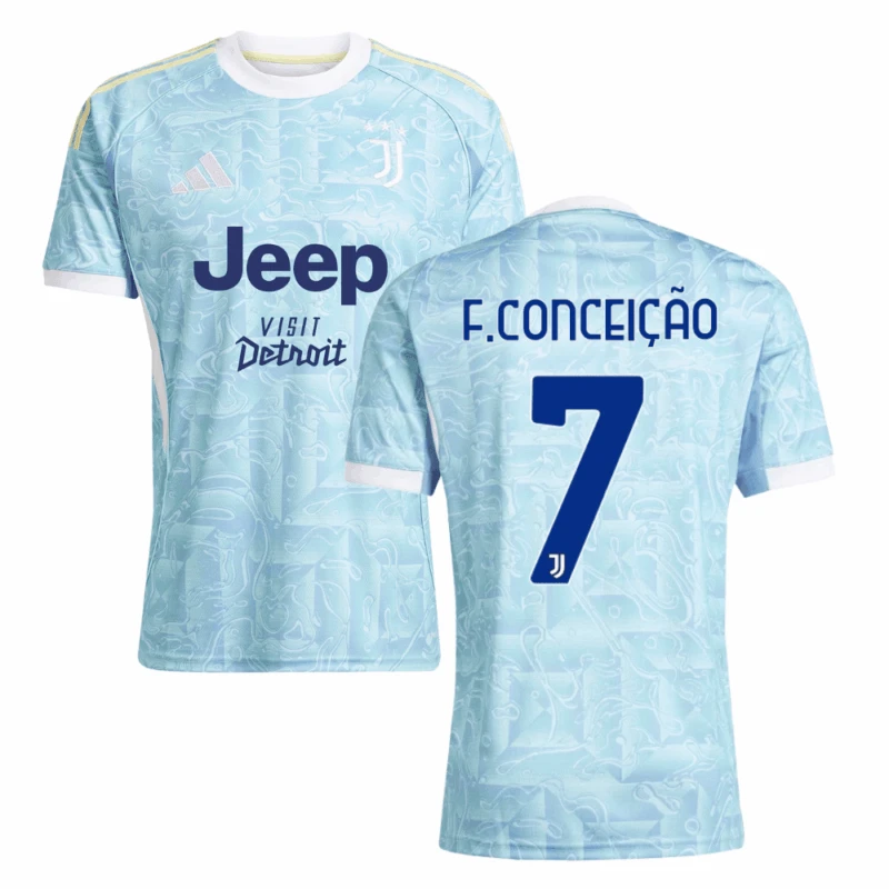 Francisco Conceição 7 Juventus 2025-26 Away Match Jersey – Light Blue by Soccer Jersey