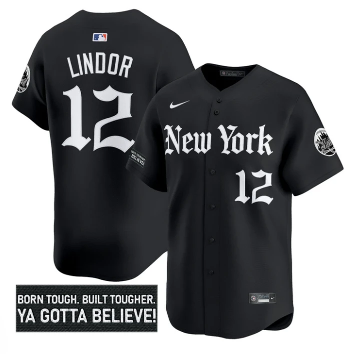 Francisco Lindor Jersey #12 New York Mets Gothic Borough Edition Stitched Black by My Store