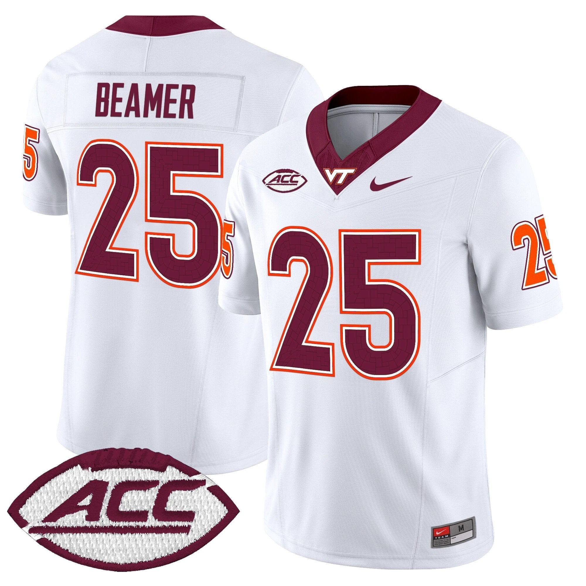 Frank Beamer Jersey #25 Virginia Tech Hokies 2025 Stitched White by NCAA Football Jersey