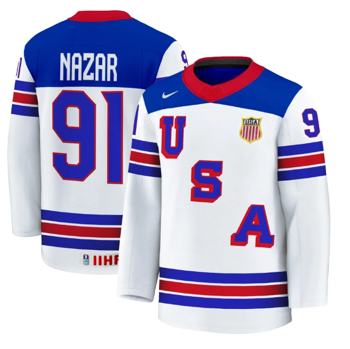 Frank Nazar Jersey #91 USA Hockey 2025 Premium Stitched Home by Hockey David